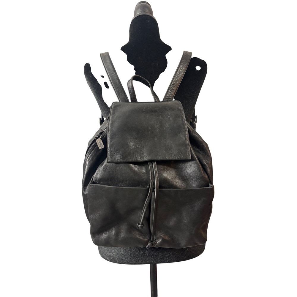 Vintage Perlina NY‎ Black Buttery Soft Leather Drawstring Backpack